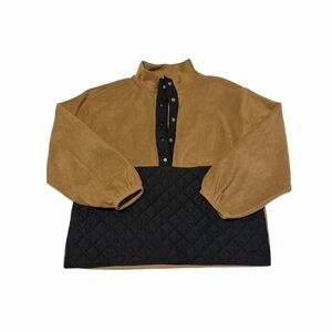 J. Crew Factory Quilted Sherpa Half-Snap Pullover Sz L Tan Black